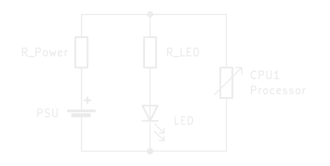 Schaltplan mit der Power LED und einem Mikroprozessor parallel zur Spannungsquelle